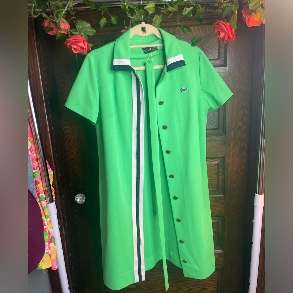 Vintage sports polo button front dress. Lacoste detail. Belt tie